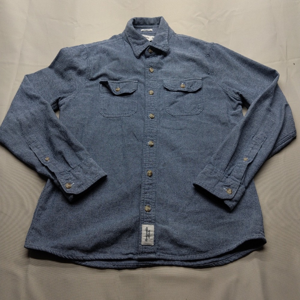 Abercrombie & Fitch Button Down Flannel Shirt Jacket Medium Blue Shacket Outdoor